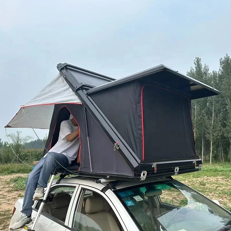 Aluminum SUV Pickup Truck Trailer Roof Top Tent Car Rooftop Tent Triangle Shell Hard Shell Roof Top Tent With Skylight